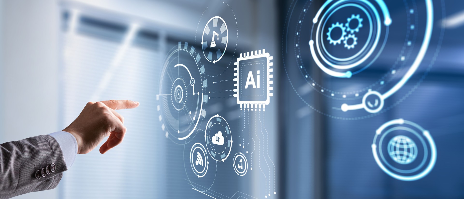 Artificial Intelligence control futuristic data screen. Business Technology